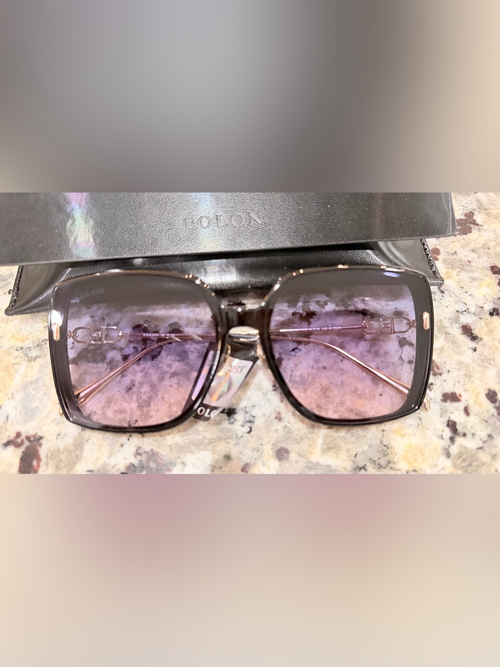 BOLON Oversized Square Sunglasses – Black/Gold Gradient Lens w/ Case